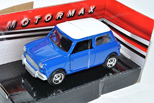 Motormax Mini Cooper altes Ur Modell Blau mit weißem Dach 1959-2000 1/43 Modell Auto von Motormax