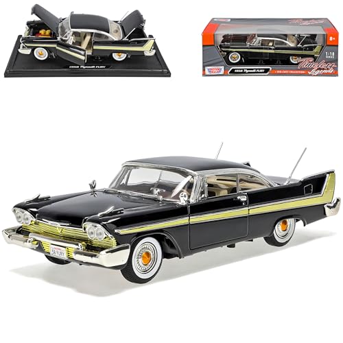 Motormax Plymouth Fury 1958 Coupe Schwarz Oldtimer 1/18 Modell Auto mit individiuellem Wunschkennzeichen von Motormax