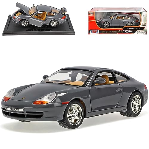 Motormax Porsche 911 996 Carrera Coupe Mattes Grau 1997-2006 1/18 Modell Auto mit individiuellem Wunschkennzeichen von Motormax