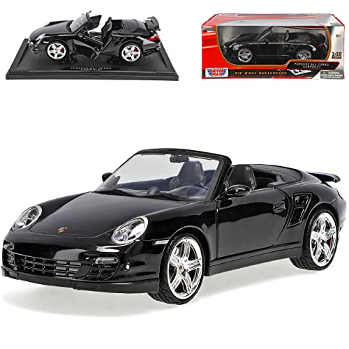 Motormax Porsche 911 997 Turbo Cabrio Schwarz 2004-2012 1/18 Modell Auto mit individiuellem Wunschkennzeichen von Motormax