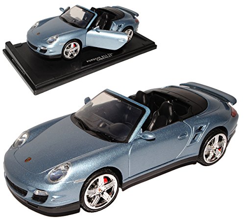 Motormax Porsche 911 997 Turbo Cabrio Silber Grau 2004-2012 1/18 Modell Auto mit individiuellem Wunschkennzeichen von Motormax