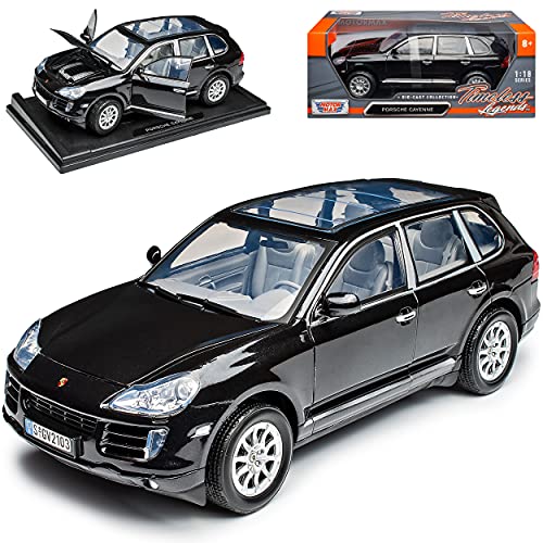 Motormax Porsche Cayenne 1. Generation Schwarz Typ 9PA Modell 2002-2010 Version ab Facelift 2007 1/18 Modell Auto mit individiuellem Wunschkennzeichen von Motormax