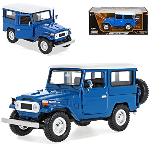 Motormax T*o*y*o*t*a Land Cruiser FJ40 Blau mit Weiss 3 Türer 1960-1984 1/24 Modell Auto mit individiuellem Wunschkennzeichen von Motormax