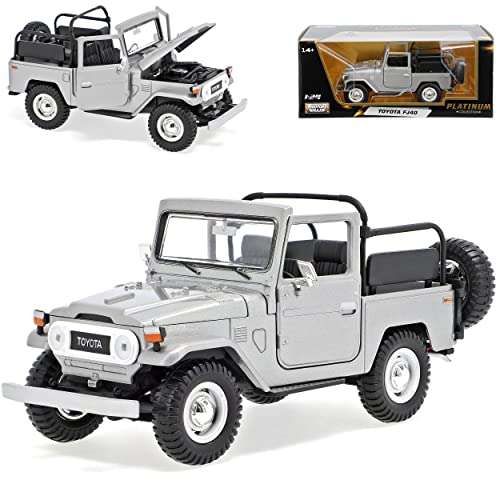 Motormax T*o*y*o*t*a Land Cruiser FJ40 Silber Grau Cabrio 3 Türer 1960-1984 1/24 Modell Auto von Motormax