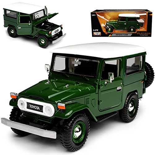 Motormax T*o*y*o*t*a Land Cruiser FJ40 Grün mit Weissem Dach 3 Türer 1960-1984 1/24 Modell Auto von Motormax