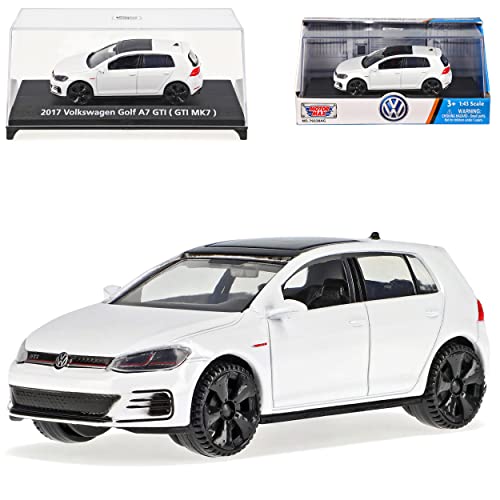 Motormax Volkwagen Golf 7 VII G*T*I 5 Türer Weiss 2012-2021 mit Sockel und Vitrine 1/43 Modell Auto mit individiuellem Wunschkennzeichen von Motormax