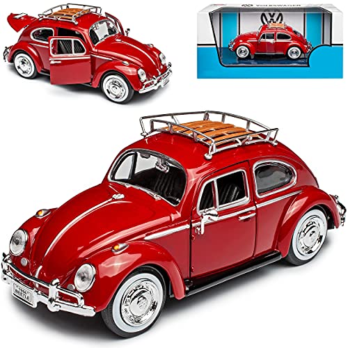 Motormax Volkwagen Käfer 1300 Rot Metallic Mit Dachträger 1961-1974 1/24 Modell Auto mit individiuellem Wunschkennzeichen von Motor Max