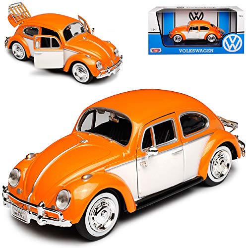 Motormax Volkwagen Käfer Coupe Coupe Orange mit Beige und Kofferhalter 1/24 Modell Auto von Motormax