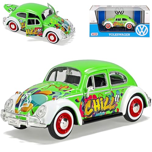 Motormax Volkwagen Käfer Grün Graffiti Design 1/24 Modell Auto mit individiuellem Wunschkennzeichen von Motormax