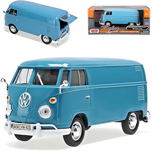 Motormax Volkwagen T1 Blau Kasten Samba Bully Bus 1950-1967 1/24 Modell Auto mit individiuellem Wunschkennzeichen von Motormax