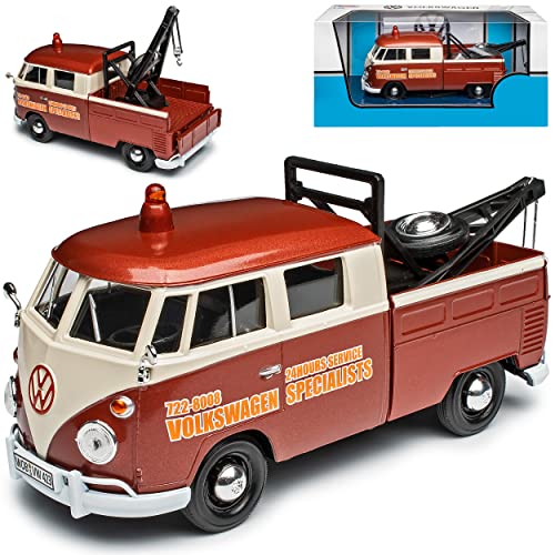 Motormax Volkwagen T1 Buli Abschlepper Braun 1950-1967 1/24 Modell Auto mit individiuellem Wunschkennzeichen von Motormax