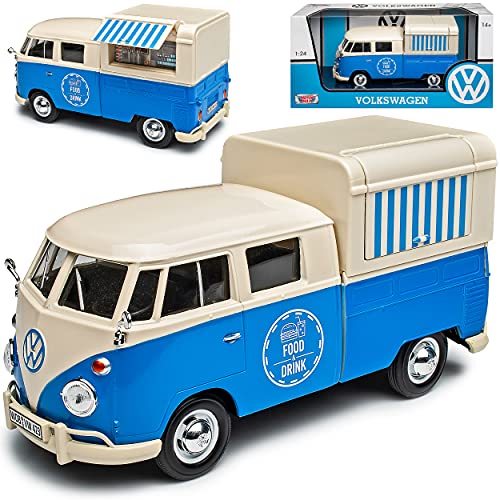 Motormax Volkwagen T1 Buli Food Truck Blau 1950-1967 1/24 Modell Auto von Motormax