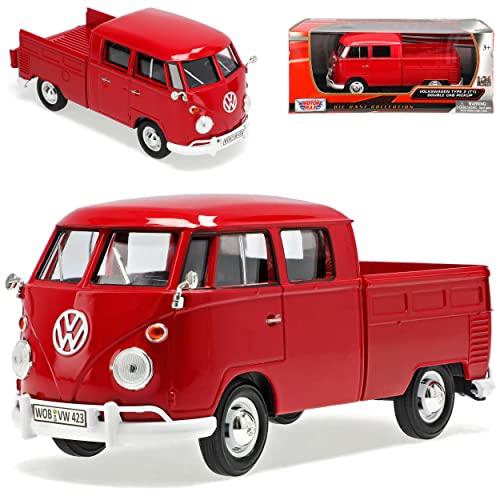 Motormax Volkwagen T1 Rot Pritsche Samba Bully Bus 1950-1967 1/24 Modell Auto mit individiuellem Wunschkennzeichen von Motormax