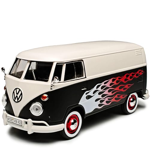 Motormax Volkwagen T1 Rot Schwarz mit Flammen Tuning Samba Bully Bus 1950-1967 1/24 Modell Auto von Motormax