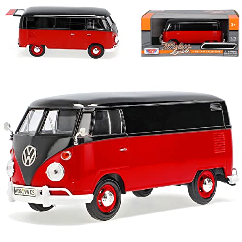 Motormax Volkwagen T1 Schwarz Rot Kasten Samba Bully Bus 1950-1967 1/24 Modell Auto von Motormax