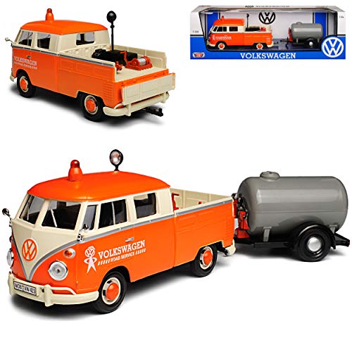 Motormax Volkwagen T1 Strassendienst mit Anhänger Bus 1950-1967 1/24 Modell Auto mit individiuellem Wunschkennzeichen von Motormax