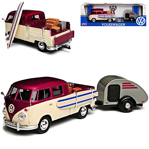 Motormax Volkwagen T1 Surfbrett und Koffer mit Anhänger Bus 1950-1967 1/24 Modell Auto von Motormax