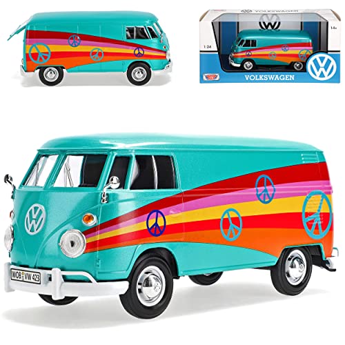 Motormax Volkwagen T1 Transporter Grün Peace Samba Bully Bus 1950-1967 1/24 Modell Auto von Motormax