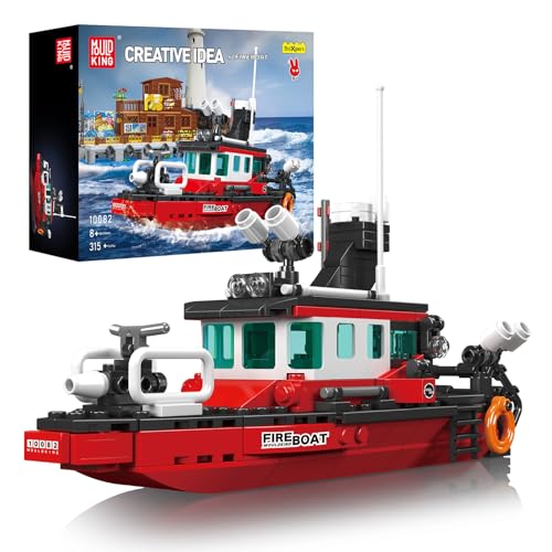 Mould King 10082 MOC Technik Feuerwehrboot Modell, Die Kreativserie Feuerwehr-Boot-Spielzeug Bausatz,Technologie Klemmbausteine Bausatz für Jungen und Mädchen ab 8 Jahren (315+ pcs) von Mould King