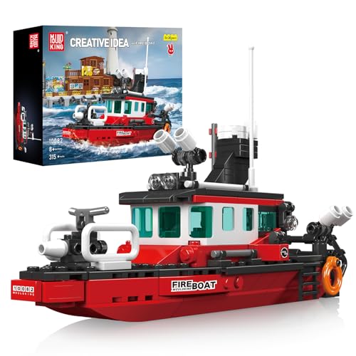 Mould King 10082 Spielzeugboot Bausteine Spielzeug Set, 315 Teile MOC Feuerwehrboot Modell, Schiff Klemmbausteine Bausatz Geschenk für Kinder ab 8 Jahren von Mould King