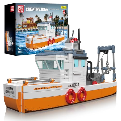 Mould King 10083 Technik MOC Fischerboot-Bauset, Meeresforschung, Technologie Meeresspielzeug, Stadtboot und Schiffsbauset für Jungen und Mädchen ab 6 Jahren, Erwachsene, (420 Teile) von Mould King