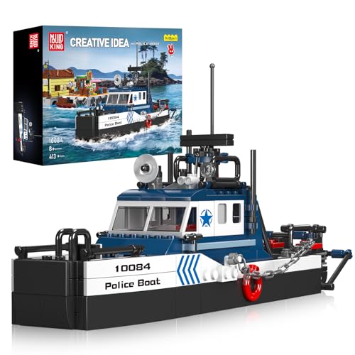 Mould King 10084 Spielzeugboot Bausteine Spielzeug Set, MOC Polizeiboot Klemmbausteine Bausatz Modell, Schiff Bausteine Geschenk für Kinder ab 8 Jahren (413 Stück) von Mould King