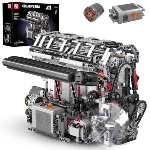 Mould King 10087 Technik L4 Motor Bausteine Spielzeug, 1787 Stück 4-Cylinder Engine Kit Klemmbausteine Bausatz Geschenk für Jungen Mädchen von Mould King