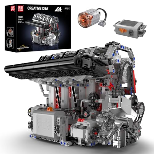 Mould King 10087 Technik V4-Motor Bausteine Modell, Vier Zylinder Reihenbenzinmotor-Blockbausatz Technologie Klemmbausteine Bausatz als Spielzeug/Geschenk/Sammlerstücke von Mould King