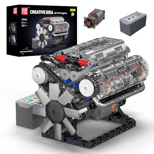 Mould King 10088 Technik V8 Motor Bausatz Bausteine Engine Motor Modell Klemmbausteine Simulation Motor mit Funktionsfähiges Engine kit (535 Teile) von Mould King