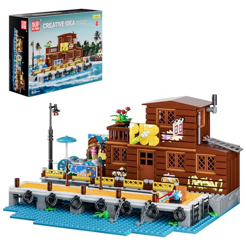 Mould King 10108 Fishermans Wharf Haus Klemmbausteine Piratenschiff Haus Bausteine Angelladen Architecture Bauspielzeug Ideas Geschenk für Kinder ab 8 Jahren(842 Teile) von Mould King