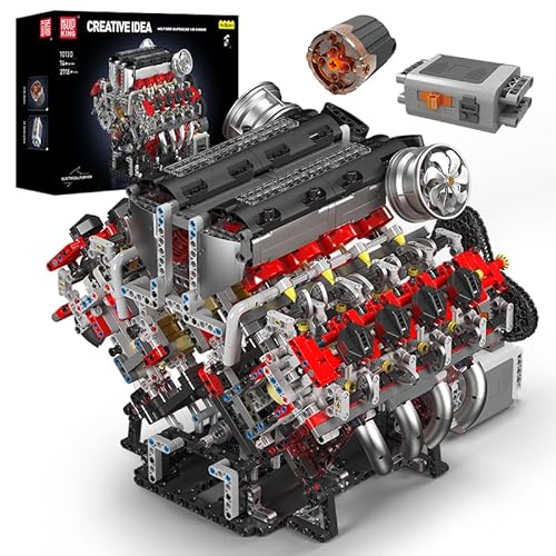 Mould King 10130 Technik Groß（V8）Die Achtzylinder-Reihenbenzinmotor-Blockbausatz, 2718 Teile Technologie Klemmbausteine Bausatz Enthält Motor und Batteriekasten V8-Motor von Mould King