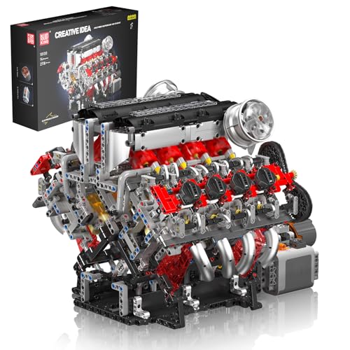 Mould King 10130 Technik V8 Motor Bausatz Bausteine F488 Auto Motor Modell Klemmbausteine Simulation Motor mit Funktionsfähiges Engine Kit für Erwachsene(2718 Teile) von Mould King