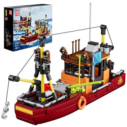 Mould King 10135 Hafen Klemmbausteine Fischerboot Baustaz Schiff Bausteine Spielzeug Piratenschiff Bausteine Geschenk für Erwachsene und Jugendliche(403 Teile) von Mould King