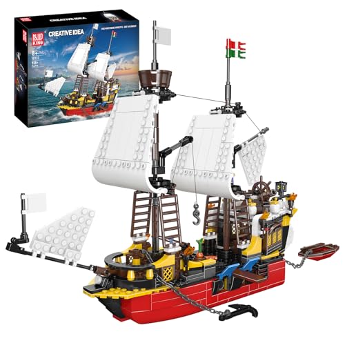 Mould King 10137 MOC Redbeards Rache Piratenschiff Klemmbausteine Bausatz（928 Teile） Segelschiff Bausteine Spielzeug für Erwachsene und Kinder, STEM Technik Schiff Klemmbausteine Bausatz Modell von Mould King