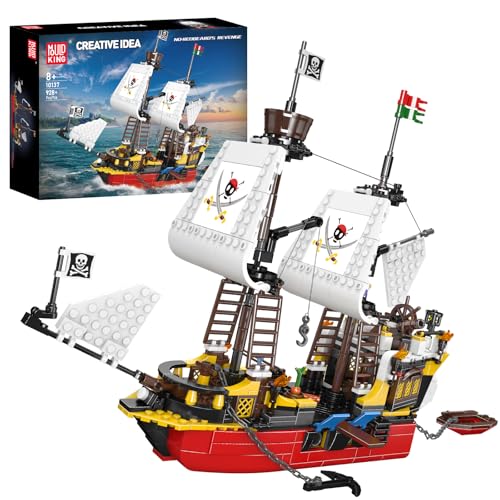 Mould King 10137 Piratenschiff Modell, MOC Piratenschiff-Baustein, Montage Technik-Schiff Klemmblock, Sammelbares Bootsspielzeug für Kinder/Erwachsene ab 8 Jahren (928 Teile) von Mould King