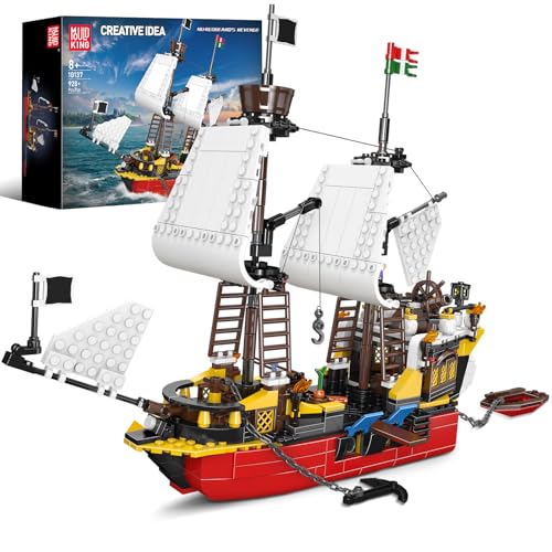 Mould King 10137 Technik Piratenschiff Modell Klemmbausteine, 928 Teile MOC Redbeards Rache Schiffsmodell Klemmbausteine Bausatz für Kinder/Erwachsene Sammlung von Mould King