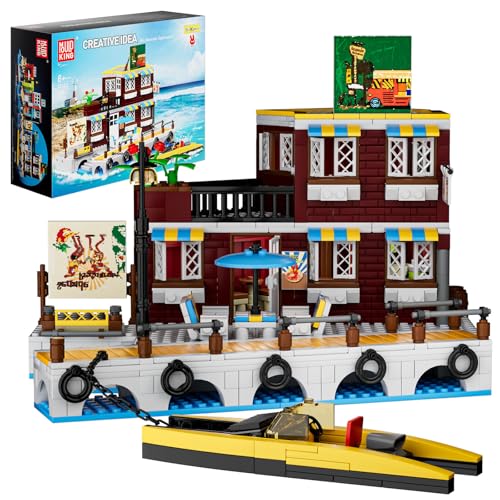 Mould King 10143 Wharf Bauspielzeug Klemmbausteine Fischerhaus Bausteine mit Schiff Fischerboot Hafen Spielzeug Esszimmer MOC Geschenk für Erwachsene und Kinder (989 Teile) von Mould King