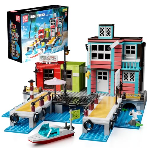 Mould King 10148 Haus Bauspielzeug klemmbausteine Wharf mit Schiff Fischerboot Hafen Spielzeug Architecture Bausteine Geschenk für Erwachsene und Kinder (782 Teile) von Mould King