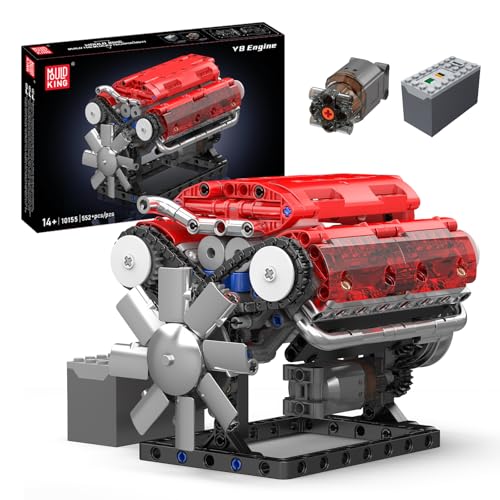 Mould King 10155 Technik V8 Achtzylinder-Motor Set für Erwachsene Ausstellungsstück für Sammler (552Teile) Technologie V8-Motor Klemmbausteine Bausatz von Mould King