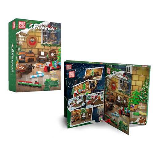 Mould King 10164 Adventskalender zum Herunterzählen 2024, 24 Überraschungen, für Jungen, Mädchen Weihnachts-Überraschungsbox Weihnachtsbaum Klemmbausteine Bausatz （694+Pcs） von Mould King