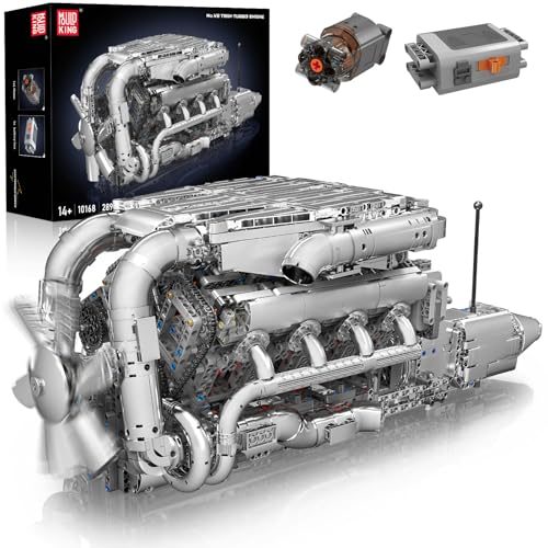 Mould King 10168 Technik V8 Motor Bausteine, High-Tech Doppel-Turbo-Motor Modell Engine Klemmbausteine Bausatz Geschenk für Erwachsene (2899 Stück) von Mould King