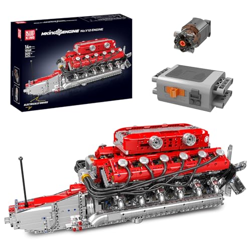 Mould King 10169 MOC Technik V12-Zylinder-Reihenbenzinmotor Zylinderblock-Kit-Motor Technologie Sportwagen Elektromotorantrieb Klemmbausteine Bausatz Enthält Motor und Batteriekasten (3472 PCS+) von Mould King