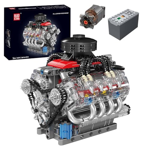 Mould King 10171 Technik V8 Motor ModellBausatz, 487 Teile Achtzylinder-Motor Engine Kit für Erwachsene Enthält V8-Motor Sammlerstück Technisches Klemmbausteine Bausatz von Mould King