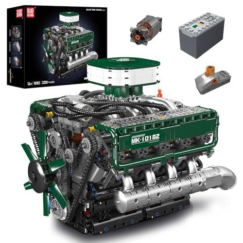 Mould King 10182 MOC Technik V8-Doppelturbo-Motor Achtzylinder-Reihenbenzinmotor-Blockbausatz V8-Biturbo-Motor Technologie Klemmbausteine Bausatz Enthält Motor und Batteriekasten (2250 Teile+) von Mould King