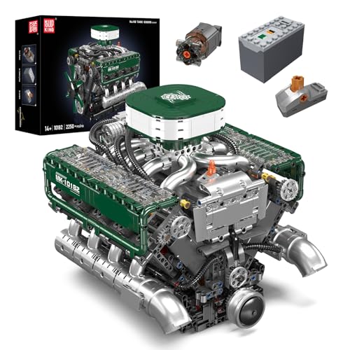 Mould King 10182 Technik V8 Motor, 2250 Teile High-Tech Doppel-Turbo-Motor Enthält und Batteriekasten Klemmbausteine Bauset, Geschenke für Kinder ab 8 Jahren/Erwachsene Sammler Enthusiasten von Mould King