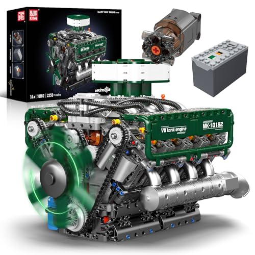 Mould King 10182 Technik V8 Motor Bausatz Bausteine, Tank Motor Modell Twin-Turbo Engine Klemmbausteine Simulation Motor mit Funktionsfähiges Engine Kit für Engine Auto Tank Fans (2250 Teile) von Mould King