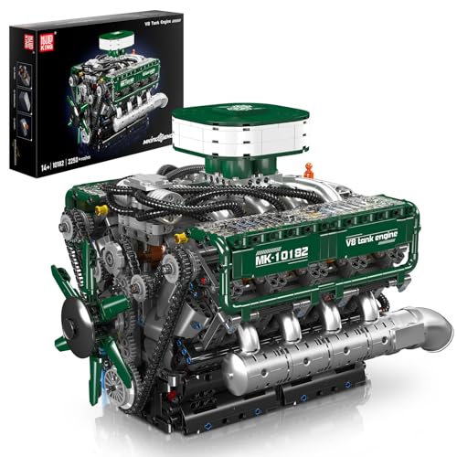 Mould King 10182 V8 Motor Bausatz Klemmbausteine Motor Twin-Turbo Engine Reihenbenzin Motors Bausteine Motoren Bausatz Kompatibel mit Andere Marken (2250 Teile) von Mould King