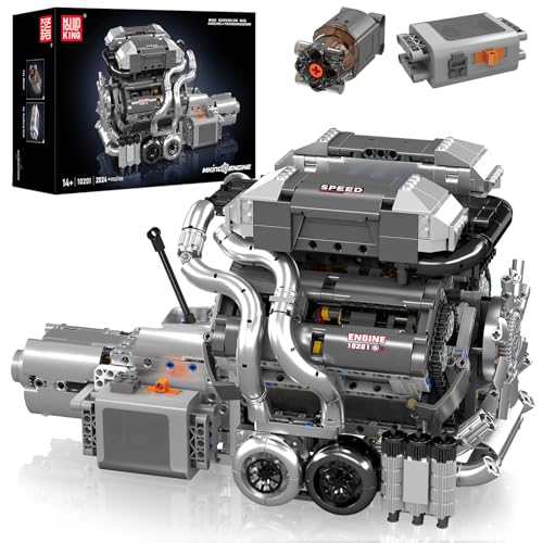 Mould King 10201 Technik W16 Motor Bausteine, MOC W16-Motormodell Spielzeug zum Ausstellen, STEM-Automotor-Bauprojekt für Erwachsene (2024 PCS) von Mould King