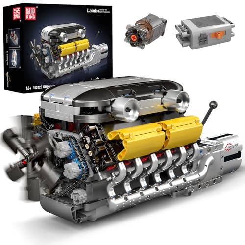 Mould King 10202 Technik V12 Motorbausatz Spielzeug, MOC V12 Engine mit Batterie Klemmbausteine Bausatz Geschenk für Erwachsene (1260 PCS) von Mould King