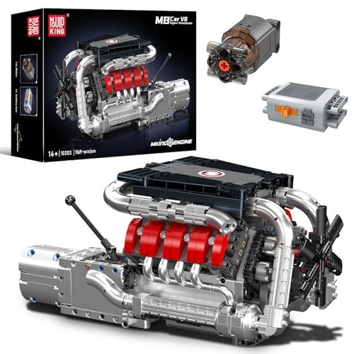 Mould King 10203 Technik V8 Motor Bausteine Spielzeug Modell, MOC V8 Engine Klemmbausteine Simulation Motor mit Funktionsfähiges Engine Kit für Engine Auto Fans (1169 Teile) von Mould King